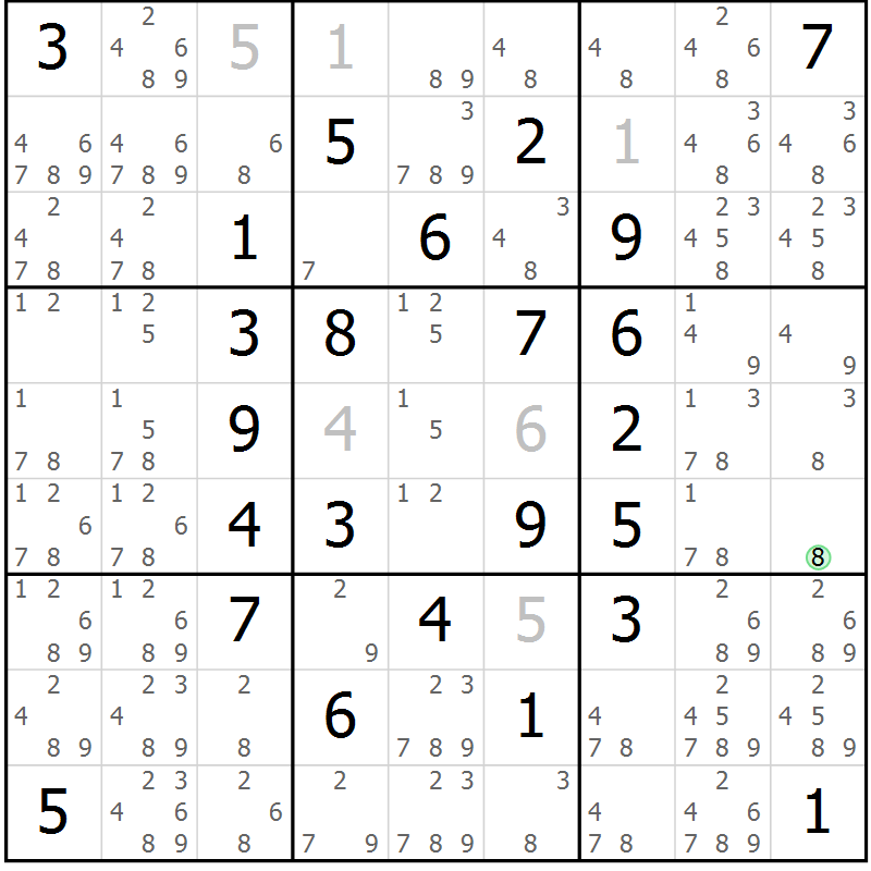 Position des candidats pour la solution de la Gr 28 page 31 du magazine de sudoku Maestro n° 101