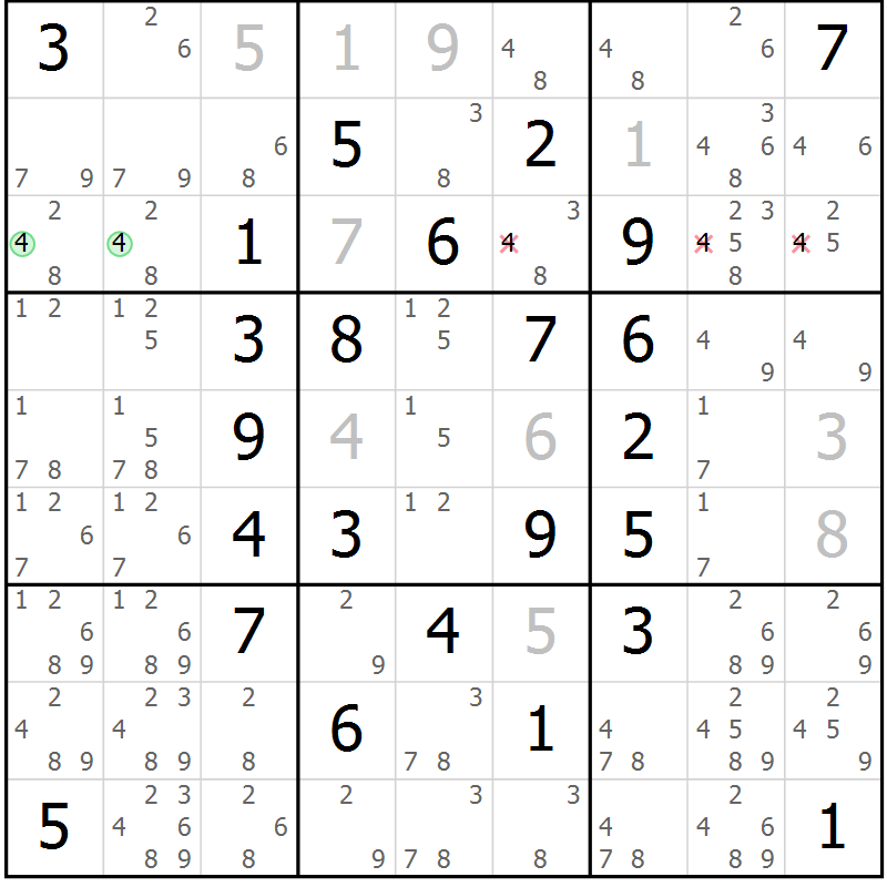 Position des candidats pour la solution de la Gr 28 page 31 du magazine de sudoku Maestro n° 101