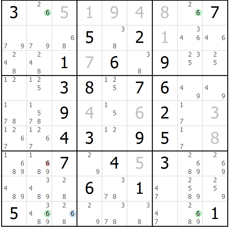 Position des candidats pour la solution de la Gr 28 page 31 du magazine de sudoku Maestro n° 101