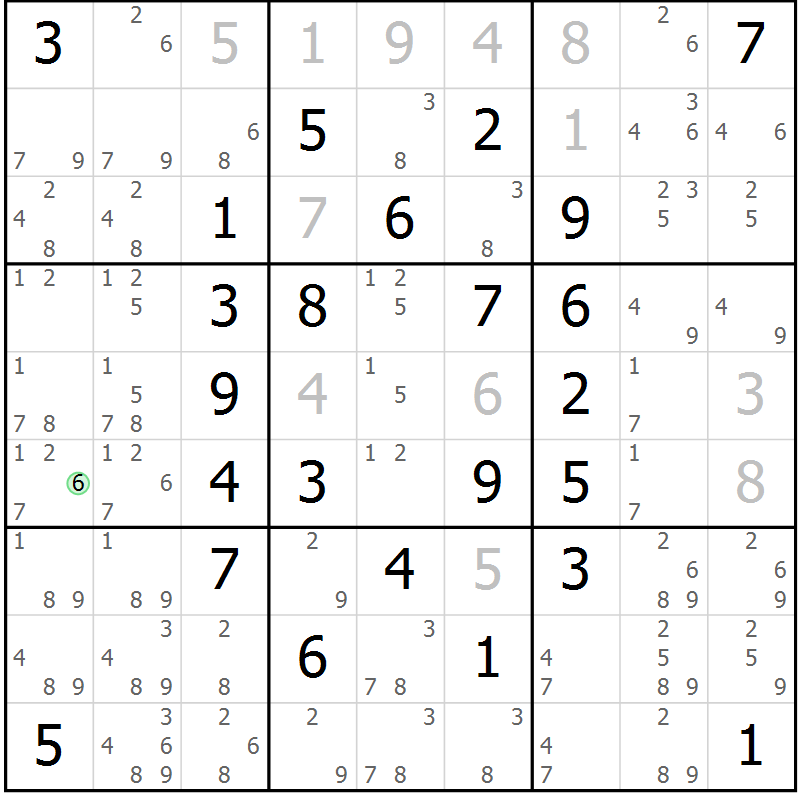 Position des candidats pour la solution de la Gr 28 page 31 du magazine de sudoku Maestro n° 101