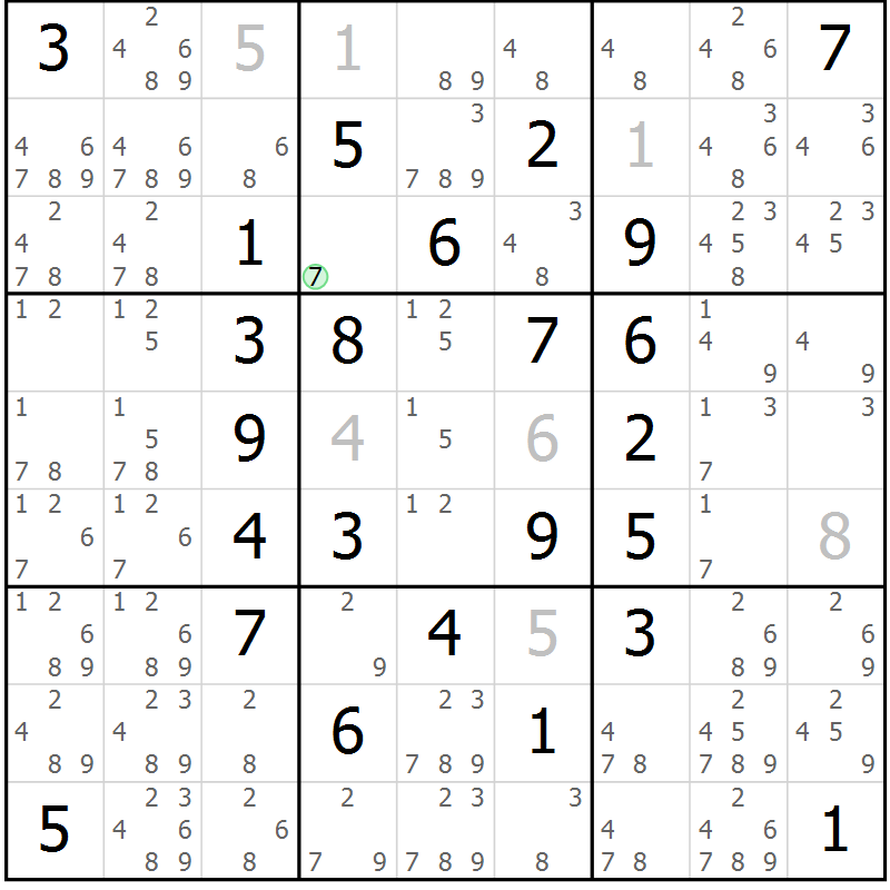 Position des candidats pour la solution de la Gr 28 page 31 du magazine de sudoku Maestro n° 101