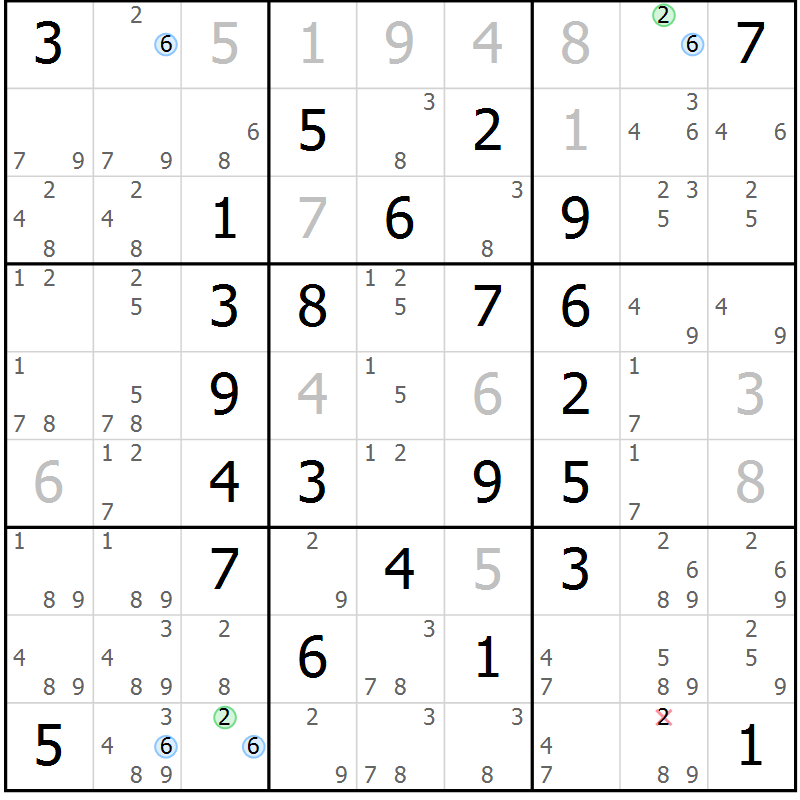Position des candidats pour la solution de la Gr 28 page 31 du magazine de sudoku Maestro n° 101