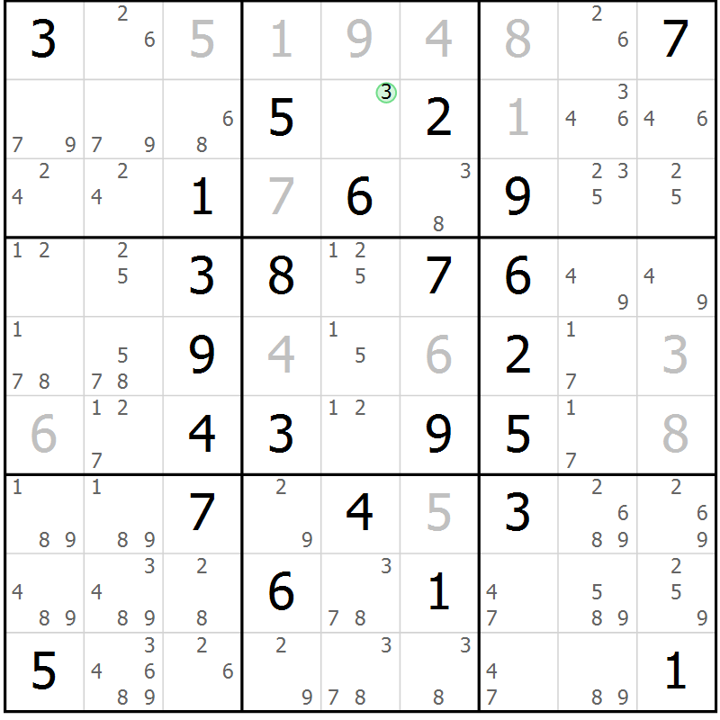 Position des candidats pour la solution de la Gr 28 page 31 du magazine de sudoku Maestro n° 101