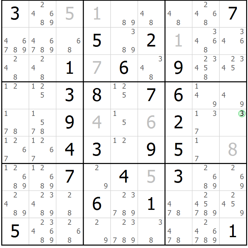 Position des candidats pour la solution de la Gr 28 page 31 du magazine de sudoku Maestro n° 101