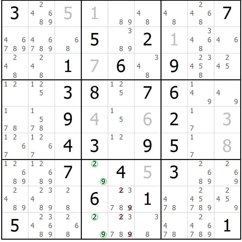 Position des candidats pour la solution de la Gr 28 page 31 du magazine de sudoku Maestro n° 101