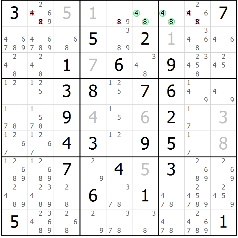 Position des candidats pour la solution de la Gr 28 page 31 du magazine de sudoku Maestro n° 101