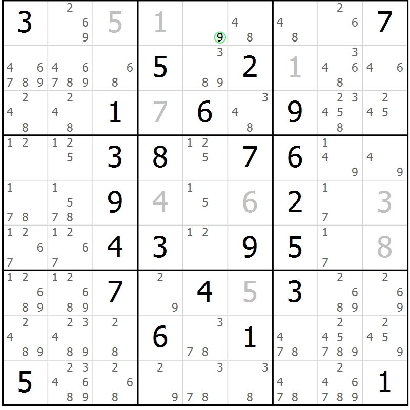Position des candidats pour la solution de la Gr 28 page 31 du magazine de sudoku Maestro n° 101