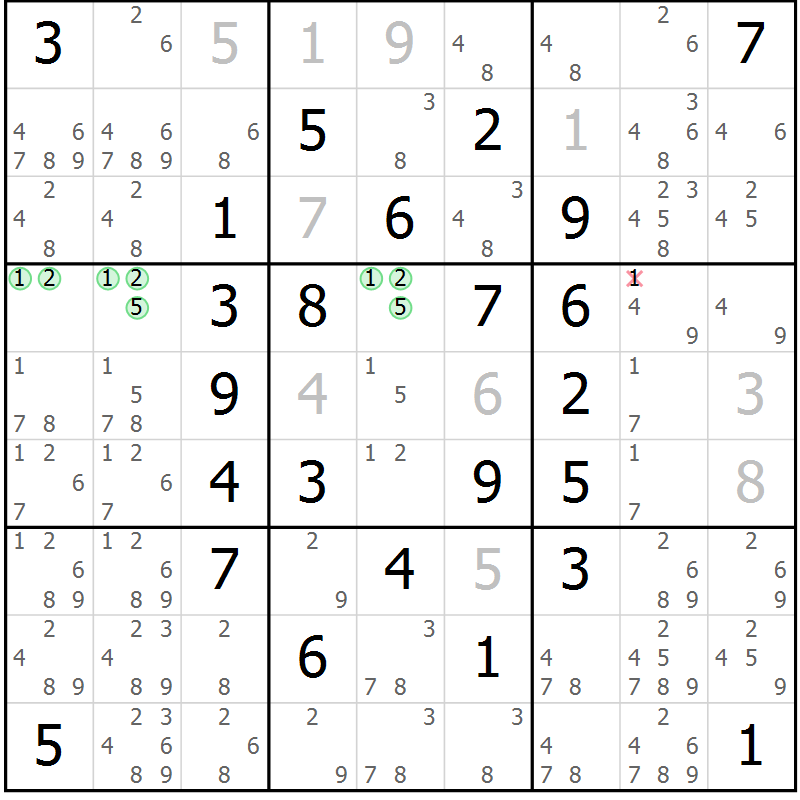 Position des candidats pour la solution de la Gr 28 page 31 du magazine de sudoku Maestro n° 101
