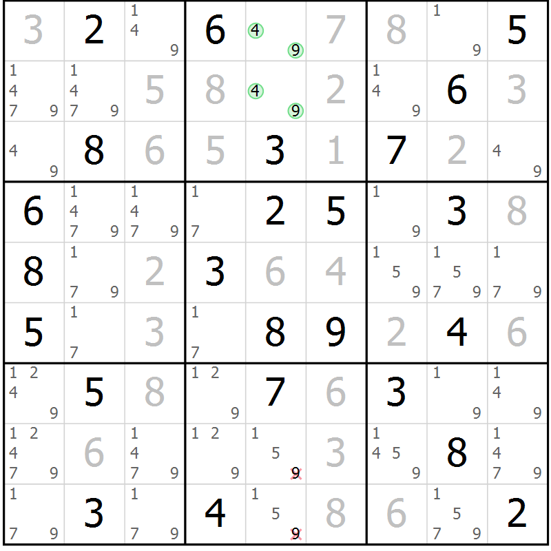 Position des candidats pour la solution de la Gr 29 page 32 du magazine de sudoku Maestro n° 101