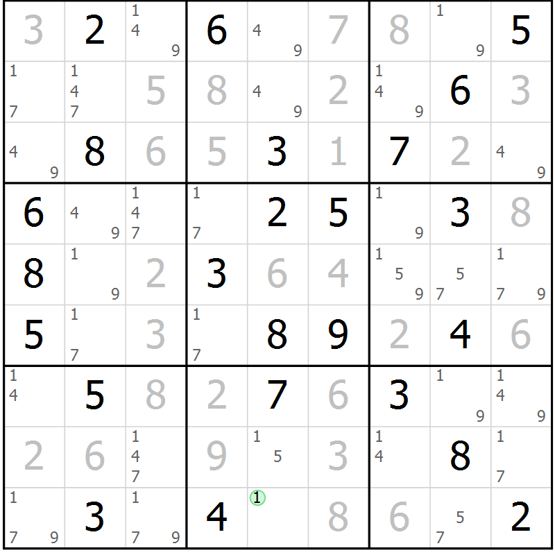 Position des candidats pour la solution de la Gr 29 page 32 du magazine de sudoku Maestro n° 101