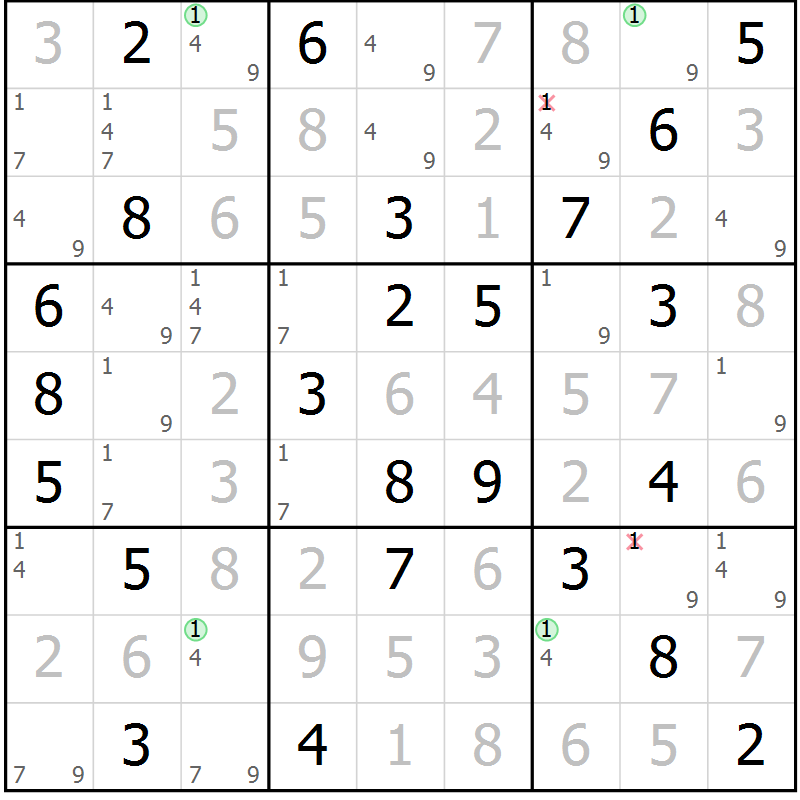 Position des candidats pour la solution de la Gr 29 page 32 du magazine de sudoku Maestro n° 101