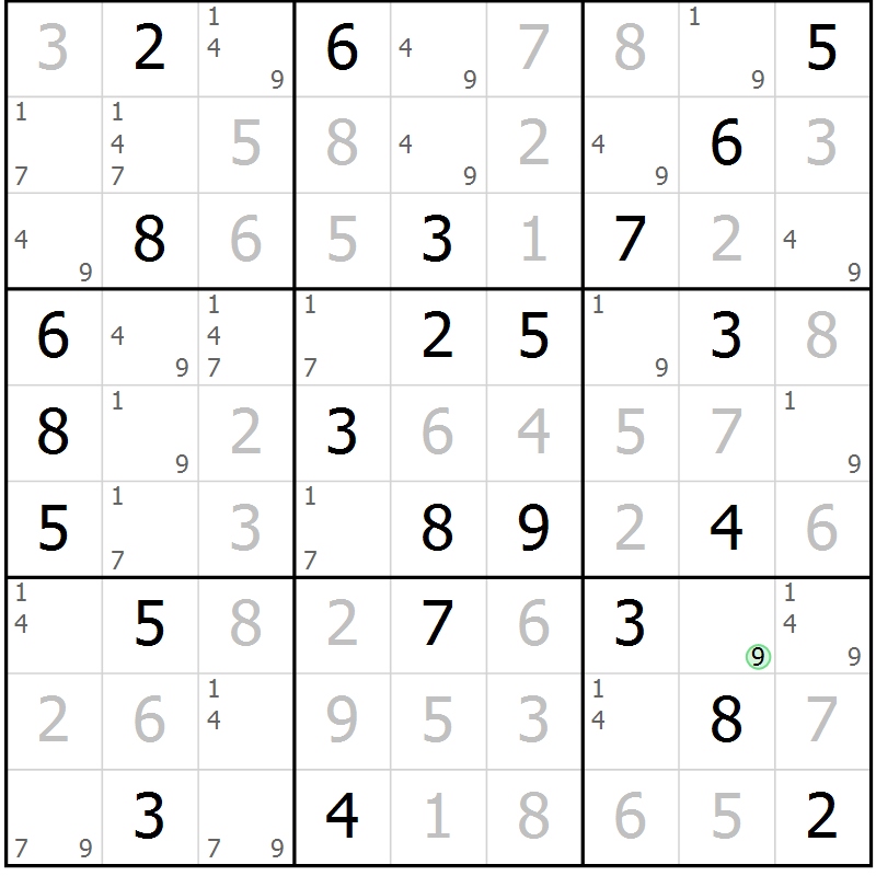 Position des candidats pour la solution de la Gr 29 page 32 du magazine de sudoku Maestro n° 101