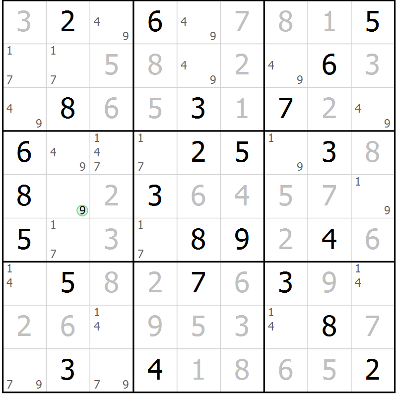 Position des candidats pour la solution de la Gr 29 page 32 du magazine de sudoku Maestro n° 101