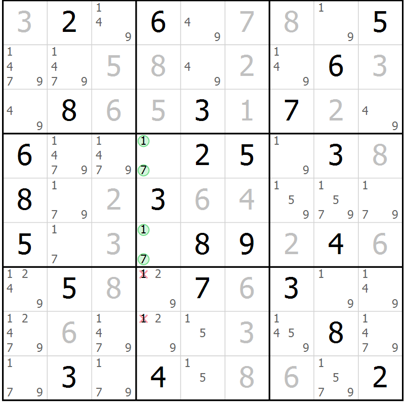 Position des candidats pour la solution de la Gr 29 page 32 du magazine de sudoku Maestro n° 101
