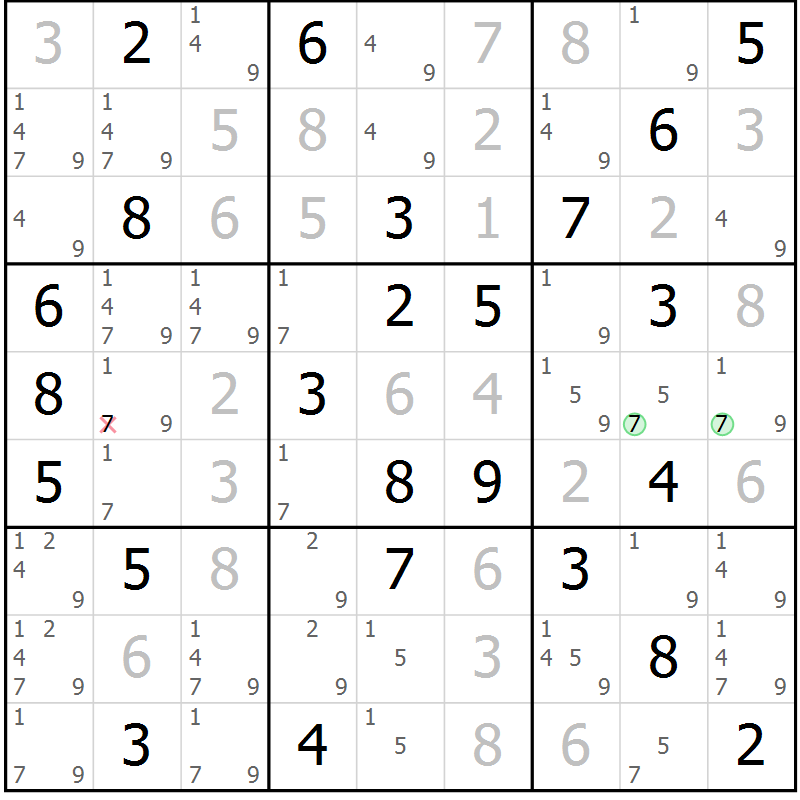 Position des candidats pour la solution de la Gr 29 page 32 du magazine de sudoku Maestro n° 101