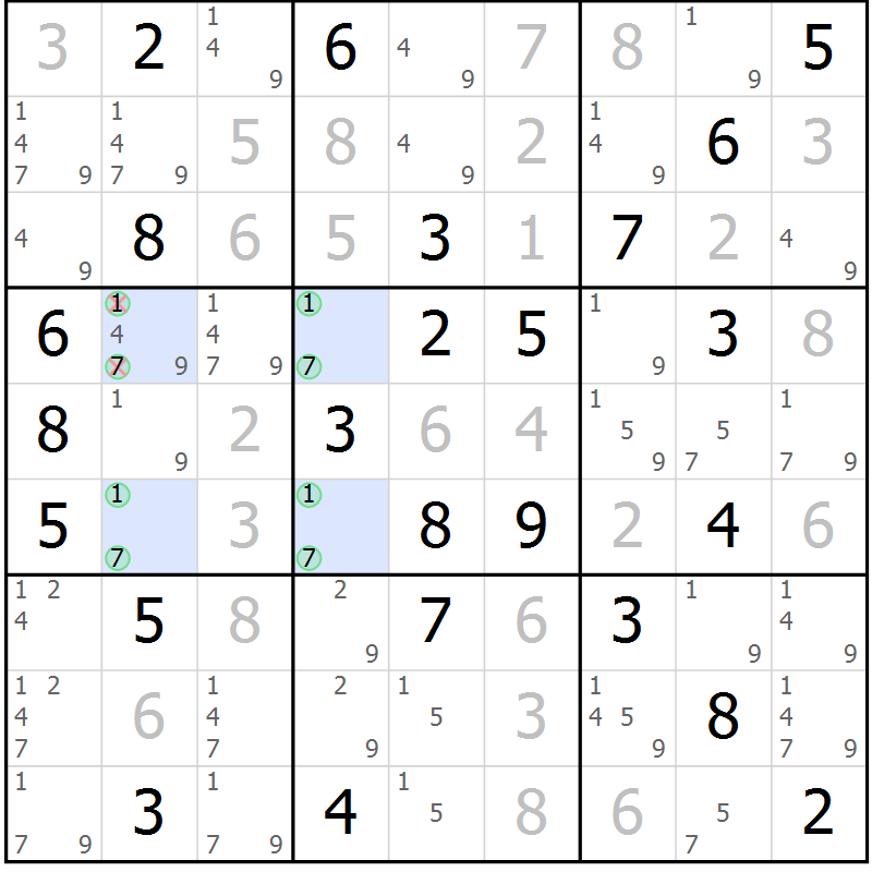 Position des candidats pour la solution de la Gr 29 page 32 du magazine de sudoku Maestro n° 101