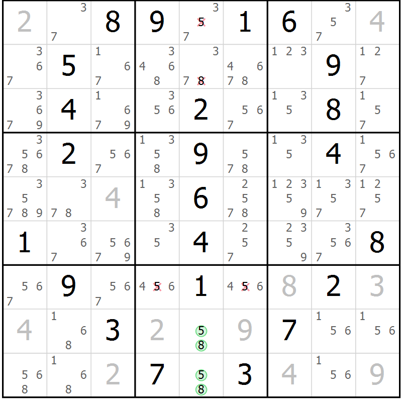 Position des candidats pour la solution de la Gr 3 page 6 du magazine de sudoku Maestro n° 101
