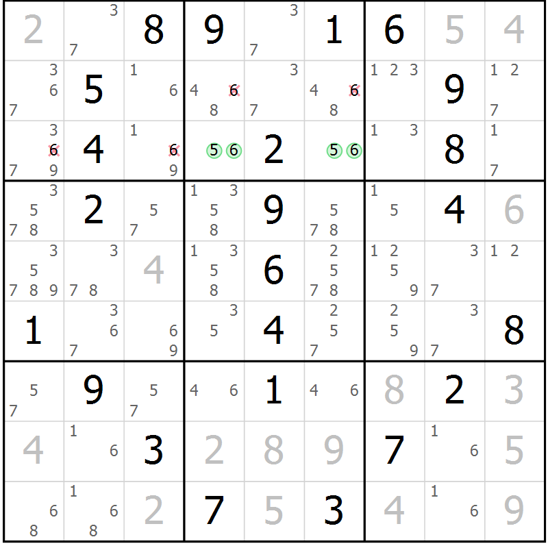 Position des candidats pour la solution de la Gr 3 page 6 du magazine de sudoku Maestro n° 101