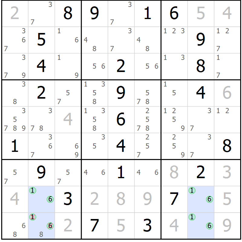 Position des candidats pour la solution de la Gr 3 page 6 du magazine de sudoku Maestro n° 101