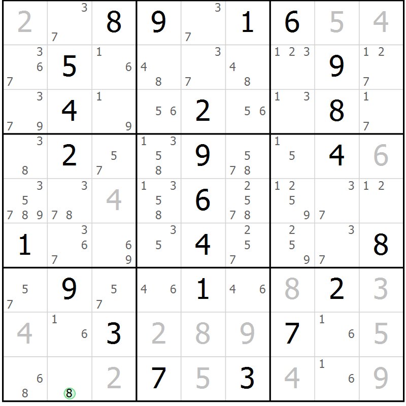 Position des candidats pour la solution de la Gr 3 page 6 du magazine de sudoku Maestro n° 101