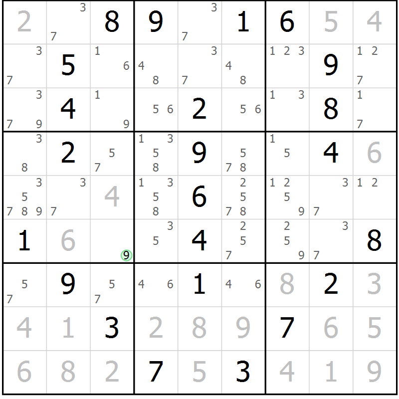 Position des candidats pour la solution de la Gr 3 page 6 du magazine de sudoku Maestro n° 101
