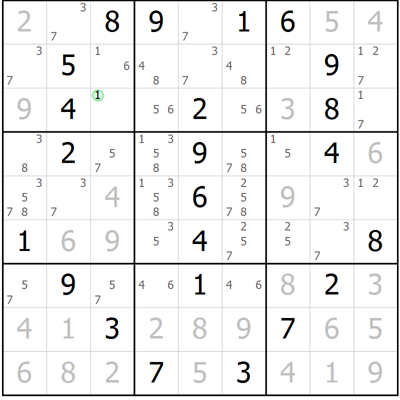 Position des candidats pour la solution de la Gr 3 page 6 du magazine de sudoku Maestro n° 101