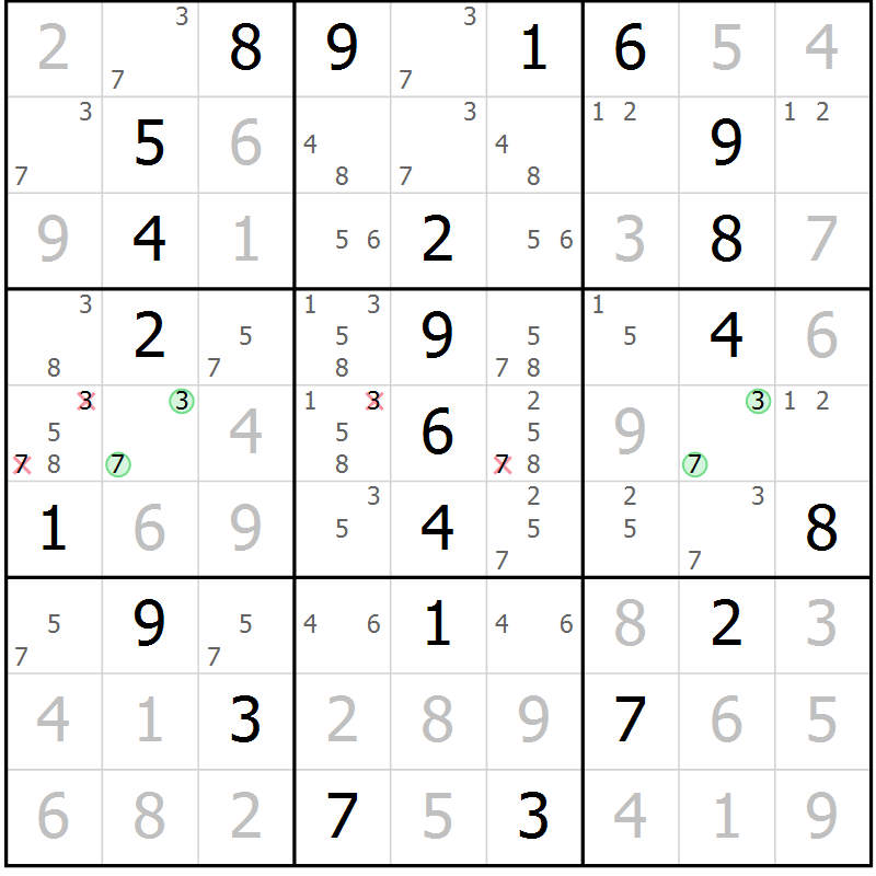 Position des candidats pour la solution de la Gr 3 page 6 du magazine de sudoku Maestro n° 101