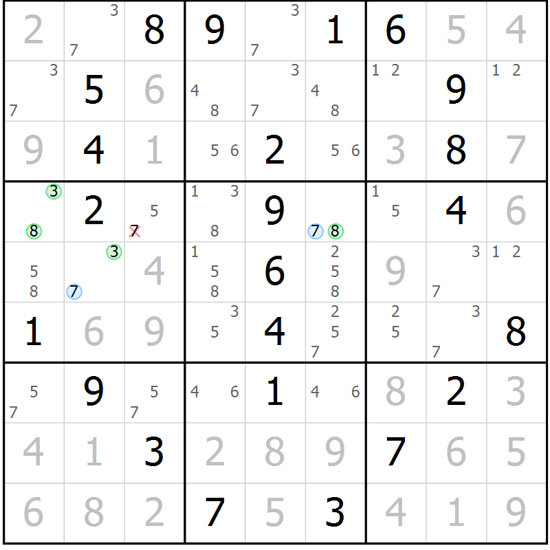 Position des candidats pour la solution de la Gr 3 page 6 du magazine de sudoku Maestro n° 101