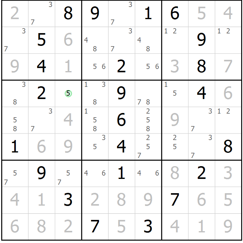 Position des candidats pour la solution de la Gr 3 page 6 du magazine de sudoku Maestro n° 101