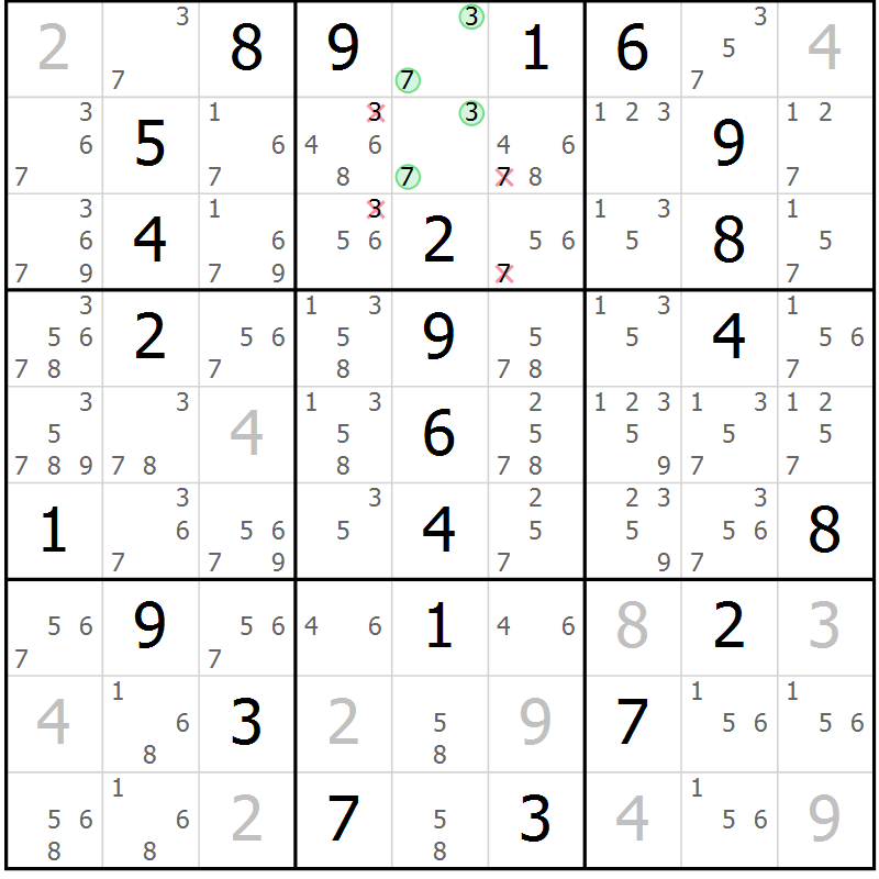 Position des candidats pour la solution de la Gr 3 page 6 du magazine de sudoku Maestro n° 101