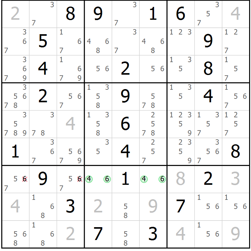 Position des candidats pour la solution de la Gr 3 page 6 du magazine de sudoku Maestro n° 101