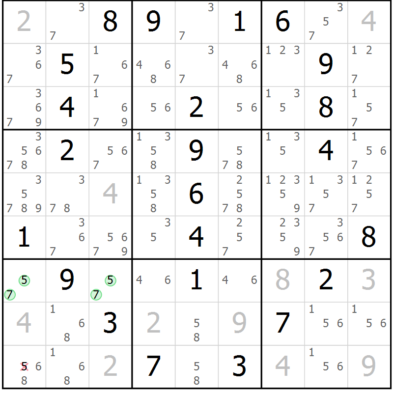 Position des candidats pour la solution de la Gr 3 page 6 du magazine de sudoku Maestro n° 101