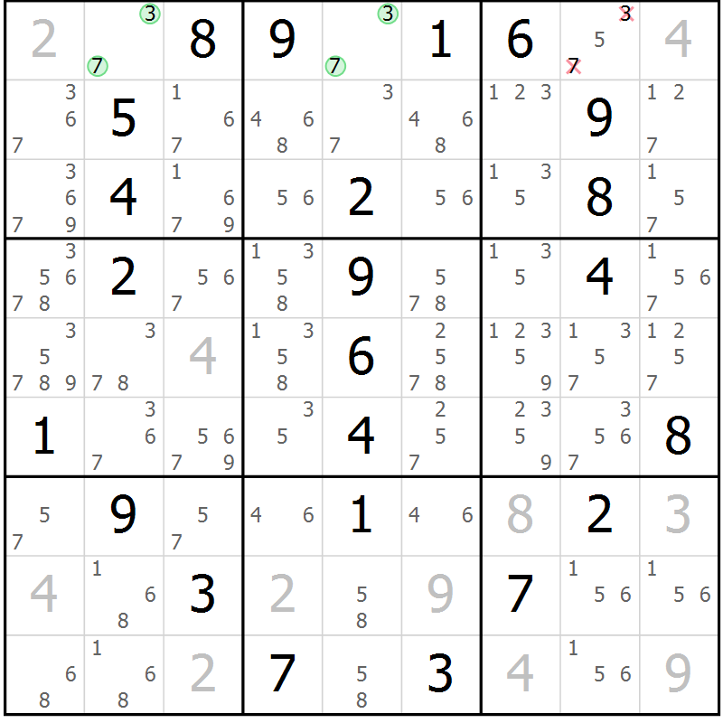 Position des candidats pour la solution de la Gr 3 page 6 du magazine de sudoku Maestro n° 101