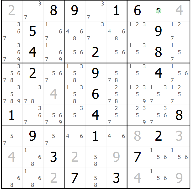 Position des candidats pour la solution de la Gr 3 page 6 du magazine de sudoku Maestro n° 101