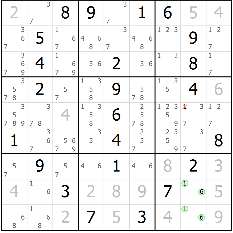 Position des candidats pour la solution de la Gr 3 page 6 du magazine de sudoku Maestro n° 101