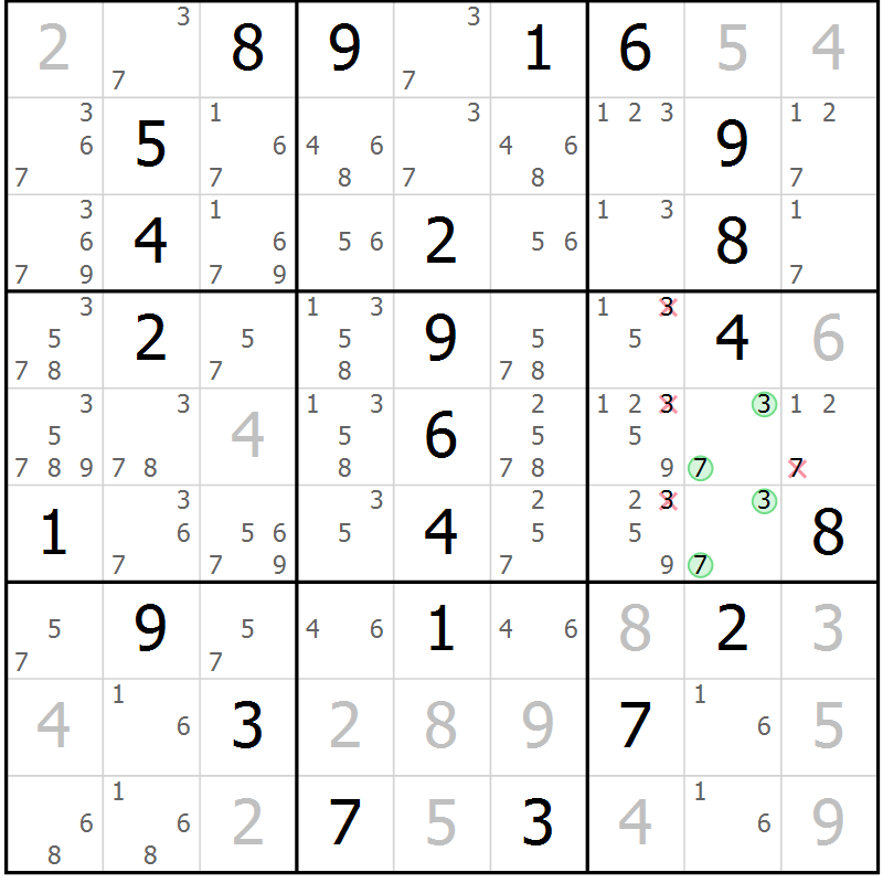 Position des candidats pour la solution de la Gr 3 page 6 du magazine de sudoku Maestro n° 101
