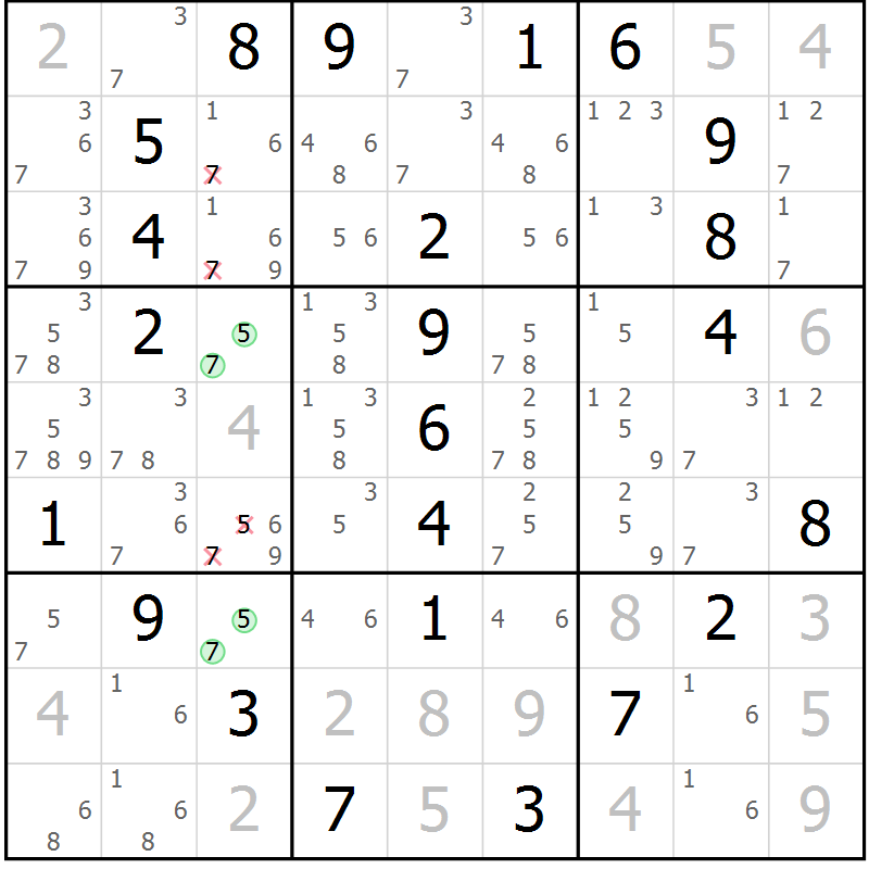 Position des candidats pour la solution de la Gr 3 page 6 du magazine de sudoku Maestro n° 101