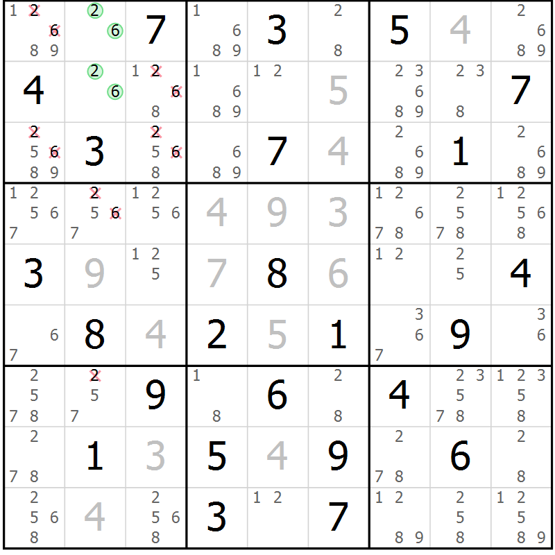 Position des candidats pour la solution de la Gr 30 page 33 du magazine de sudoku Maestro n° 101