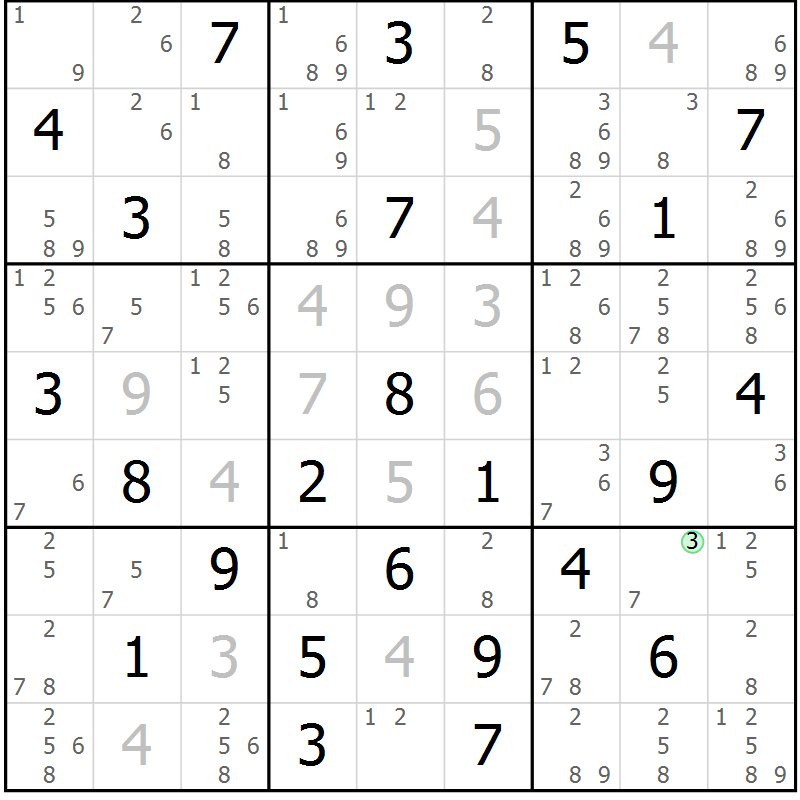 Position des candidats pour la solution de la Gr 30 page 33 du magazine de sudoku Maestro n° 101