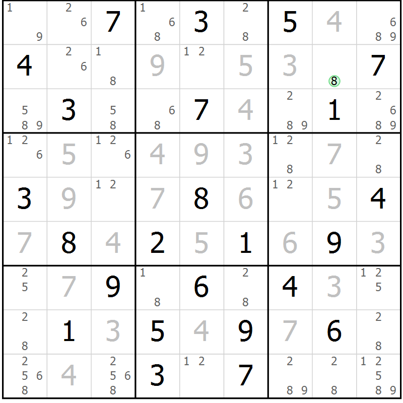 Position des candidats pour la solution de la Gr 30 page 33 du magazine de sudoku Maestro n° 101
