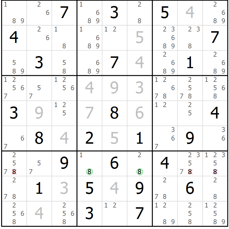 Position des candidats pour la solution de la Gr 30 page 33 du magazine de sudoku Maestro n° 101