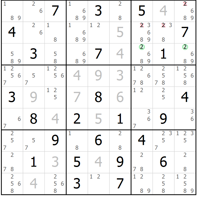 Position des candidats pour la solution de la Gr 30 page 33 du magazine de sudoku Maestro n° 101
