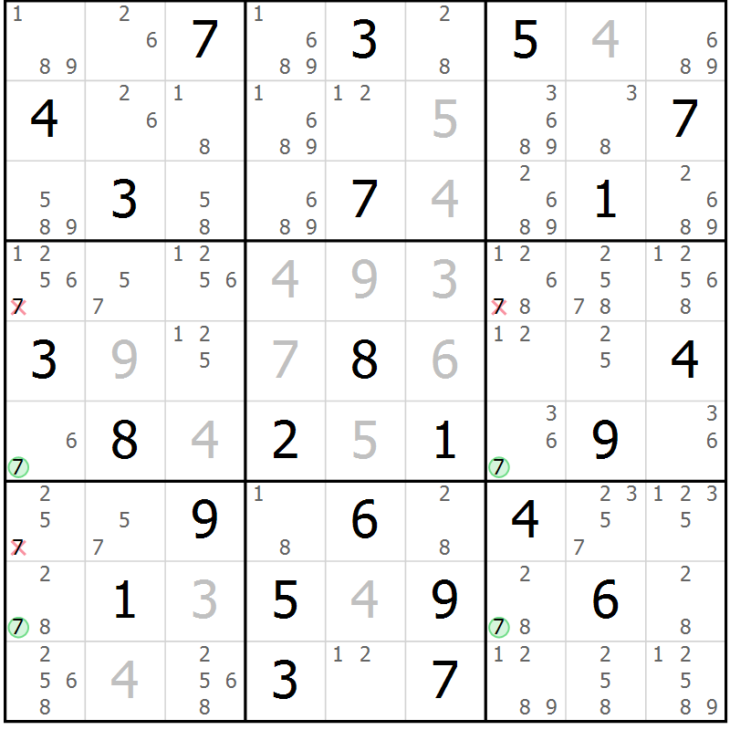 Position des candidats pour la solution de la Gr 30 page 33 du magazine de sudoku Maestro n° 101