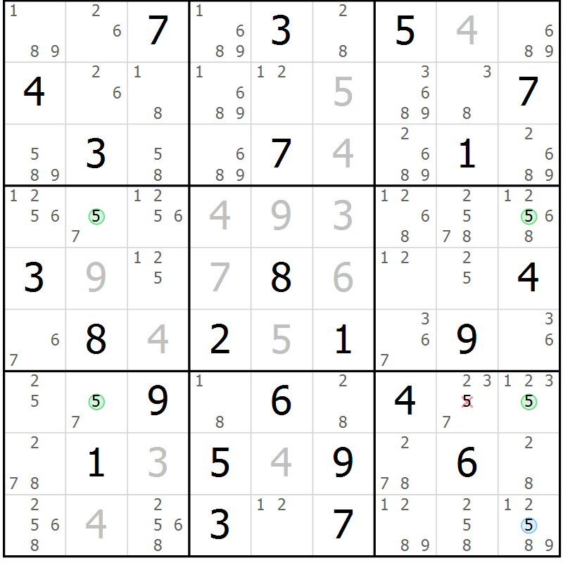 Position des candidats pour la solution de la Gr 30 page 33 du magazine de sudoku Maestro n° 101