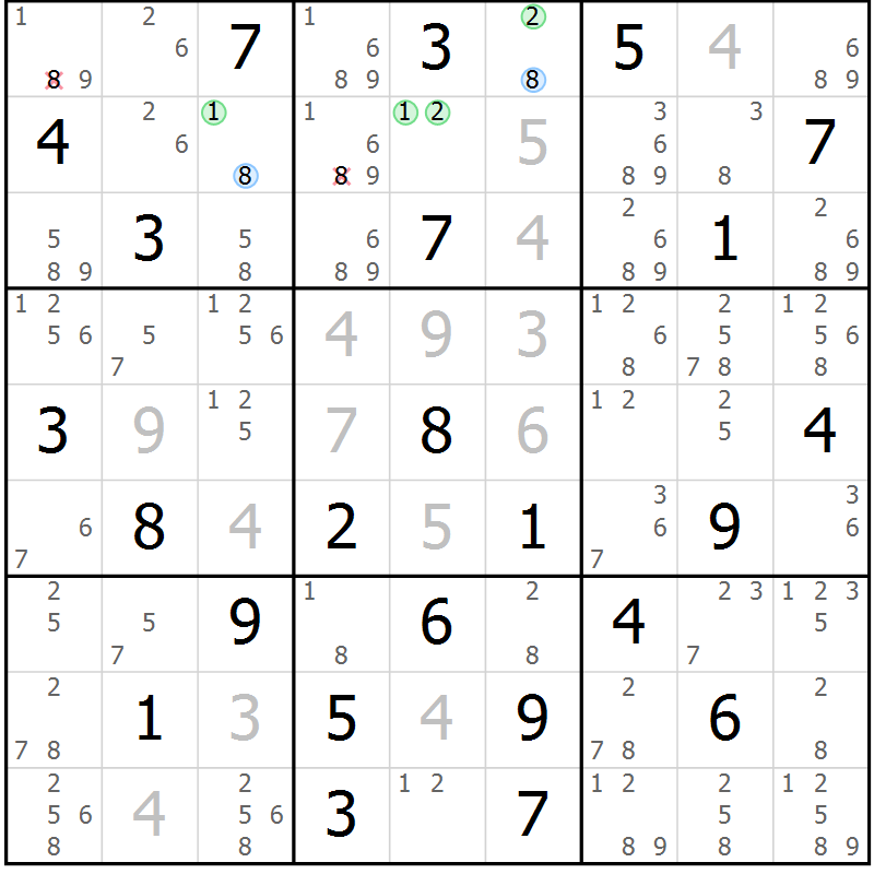 Position des candidats pour la solution de la Gr 30 page 33 du magazine de sudoku Maestro n° 101