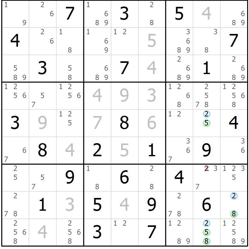 Position des candidats pour la solution de la Gr 30 page 33 du magazine de sudoku Maestro n° 101
