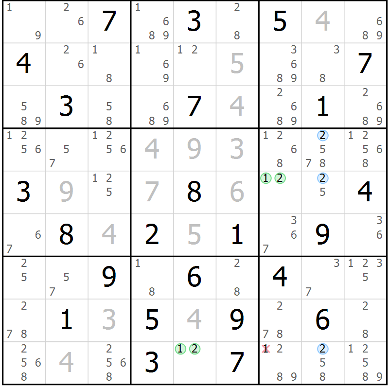 Position des candidats pour la solution de la Gr 30 page 33 du magazine de sudoku Maestro n° 101