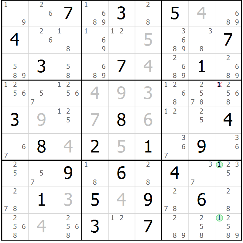 Position des candidats pour la solution de la Gr 30 page 33 du magazine de sudoku Maestro n° 101