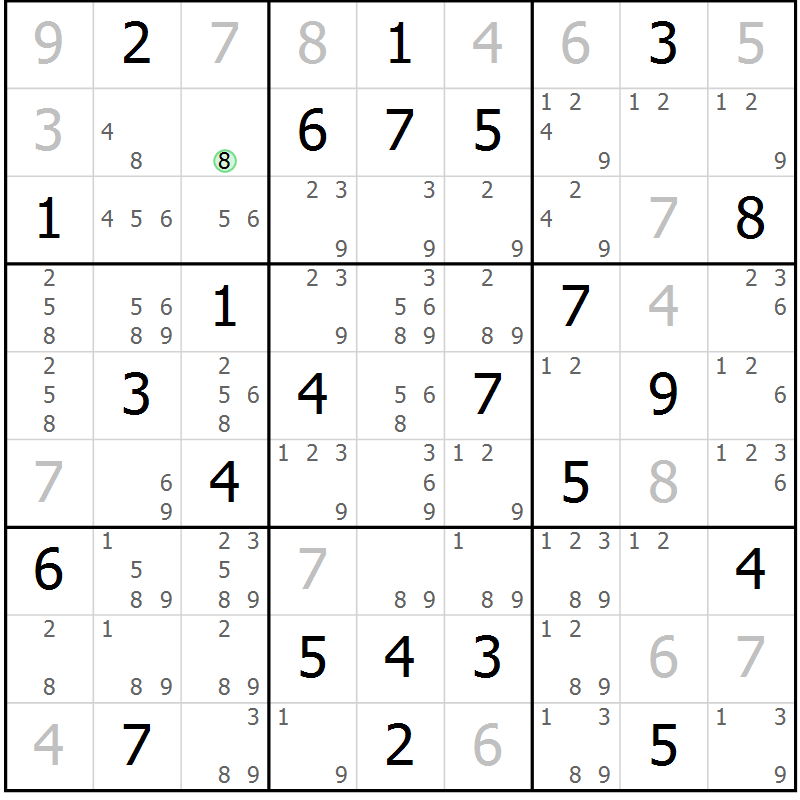 Position des candidats pour la solution de la Gr 31 page 34 du magazine de sudoku Maestro n° 101
