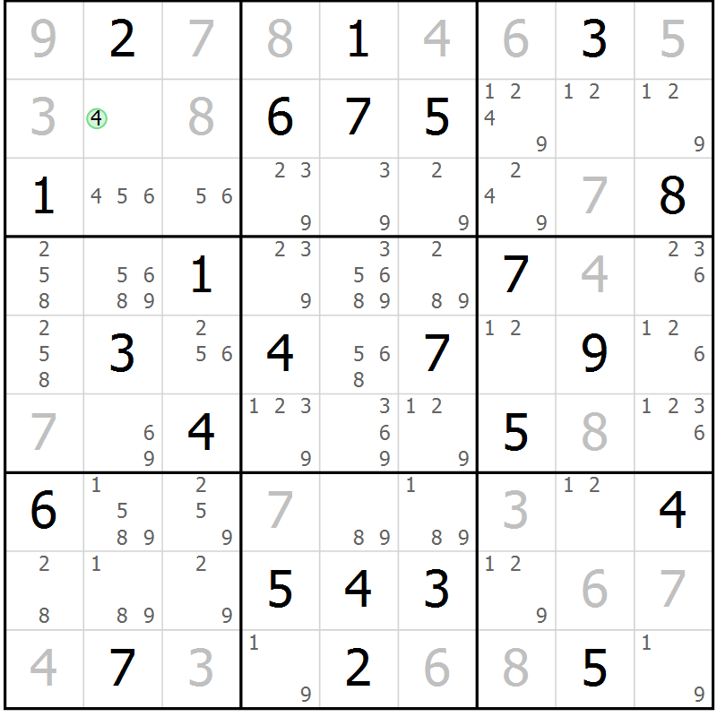 Position des candidats pour la solution de la Gr 31 page 34 du magazine de sudoku Maestro n° 101